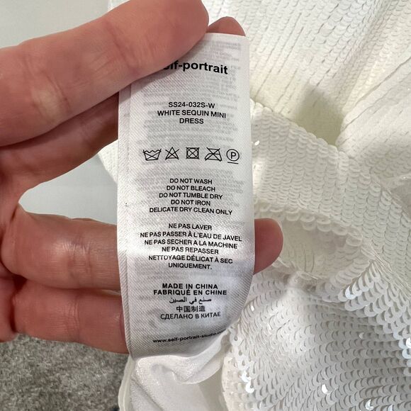 Self-Portrait White Sequin Mini Dress Flower Rhinestone - Picture 11 of 13